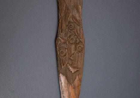Tapered Carved Wooden Busk With Floral Relief, late 18th century. The Underpinnings Museum. Photography by Tigz Rice.