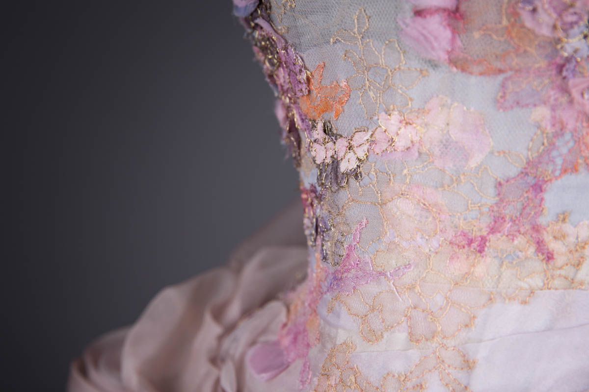 'Dawn' Corset With Draped Silk & Painted Lace Appliqué By Sparklewren, 2020, UK. The Underpinnings Museum. Photography by Tigz Rice