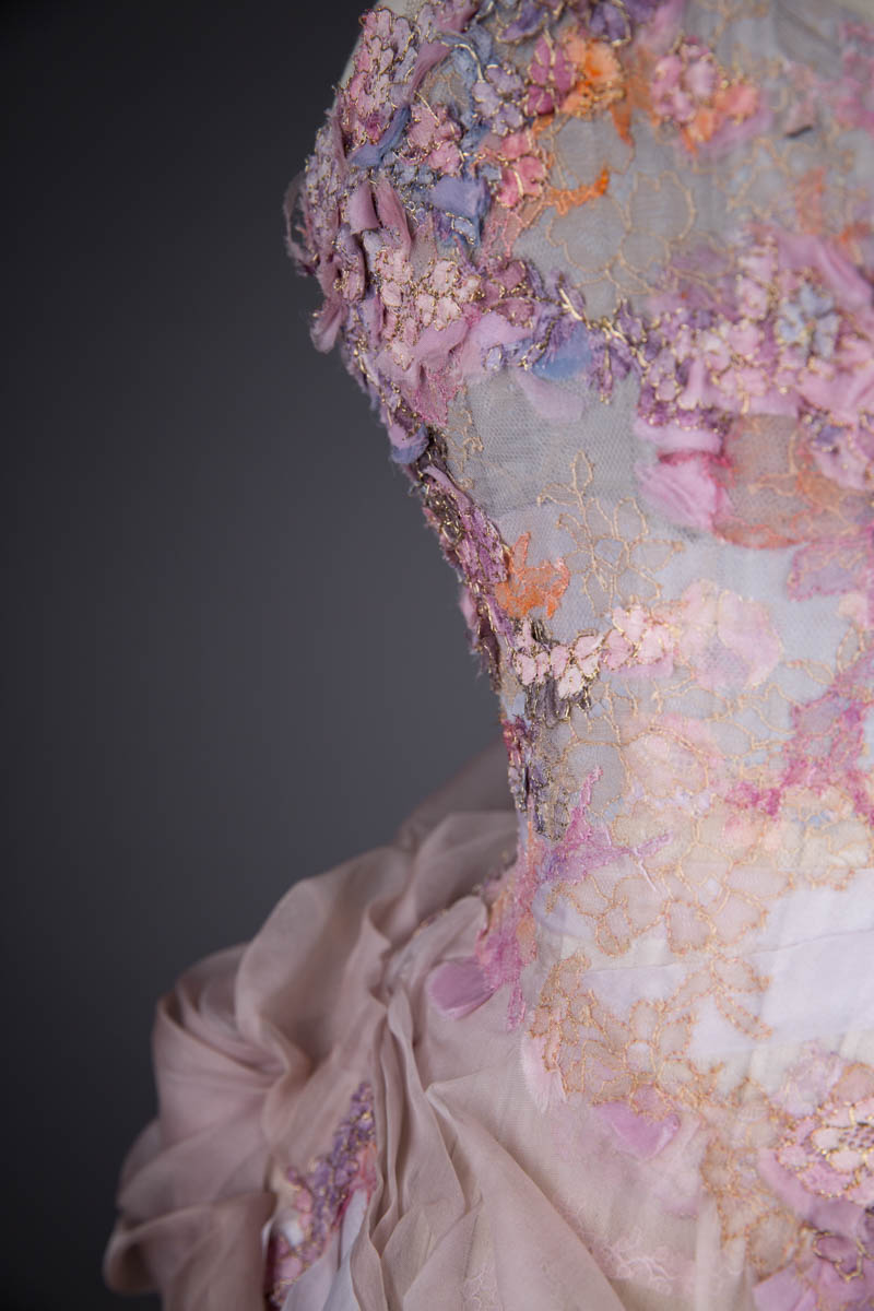 'Dawn' Corset With Draped Silk & Painted Lace Appliqué By Sparklewren, 2020, UK. The Underpinnings Museum. Photography by Tigz Rice