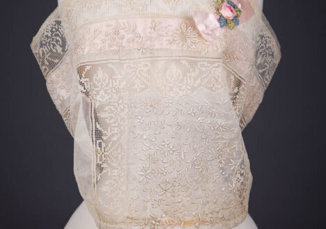 Embroidered Cotton Organdie Corset Cover With Filet Lace Trim, Silk Ribbon & Ribbonwork By Boué Soeurs, 1924, France. The Underpinnings Museum. Photography by Tigz Rice.