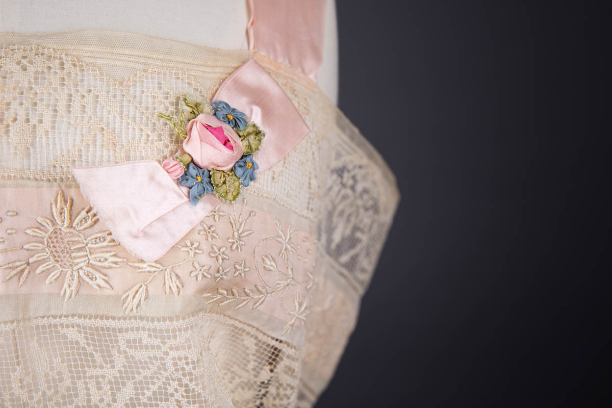 Embroidered Cotton Organdie Corset Cover With Filet Lace Trim, Silk Ribbon & Ribbonwork By Boué Soeurs, 1924, France. The Underpinnings Museum. Photography by Tigz Rice.