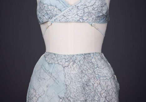 Escape Map Silk Lingerie Set, Created For Countess Mountbatten, c. 1940s, Great Britain. The Underpinnings Museum. Photography by Tigz Rice.
