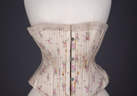 Floral Print Cotton Corset With Lace Ribbon Slot Trim By R. H. Macy & Co., c. 1890s, USA. The Underpinnings Museum. Photography by Tigz Rice.
