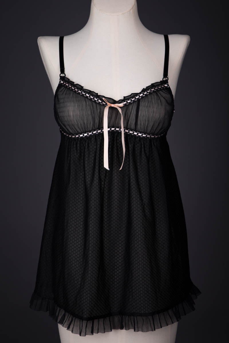 'Salon Rose' Sheer Mesh & Ribbon Slot Lace Trim Babydoll By Marks & Spencers, c. 1999-2000, UK. The Underpinnings Museum. Photography by Tigz Rice.