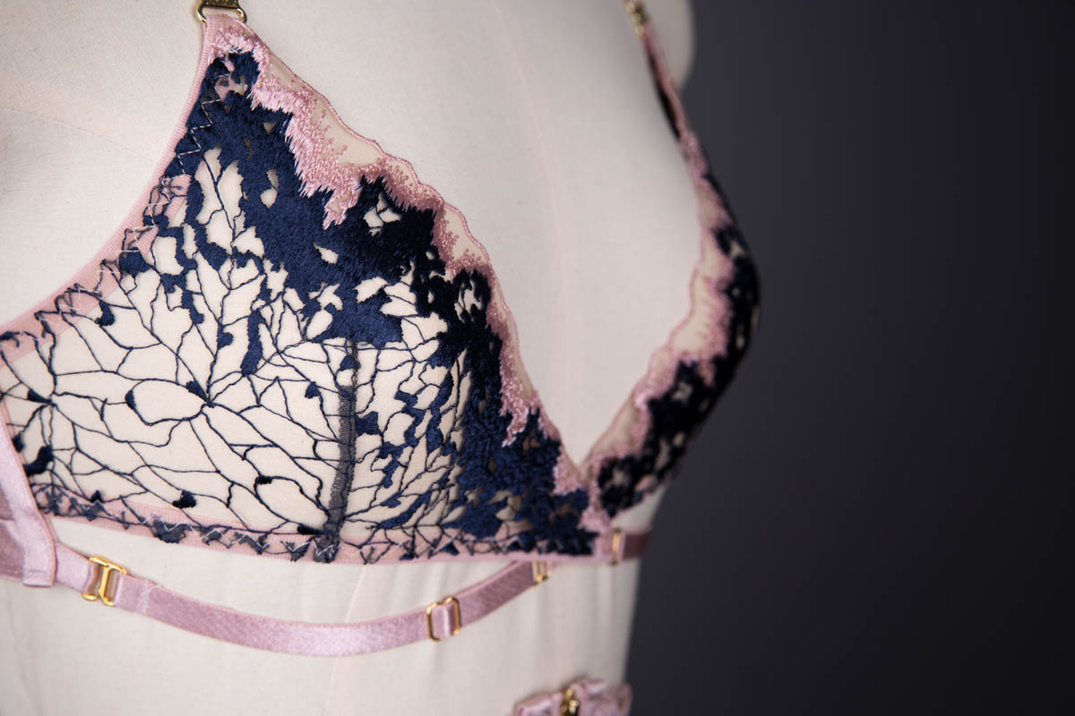 'Wilde' Embroidered Tulle & Elastic Lingerie Set By Bordelle, 2020, designed in the UK & made in Romania. The Underpinnings Museum. Photography by Tigz Rice.