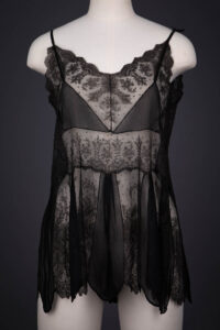 Black Silk Georgette & Silk Lace Trim Step In Teddy, c. 1920s. The Underpinnings Museum. Photography by Tigz Rice.