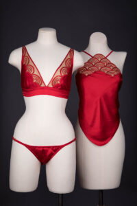 'Sirens' Red Silk & Tulle Dudou & Lingerie Set By Pillowbook, 2017, China. The Underpinnings Museum. Photography by Tigz Rice.