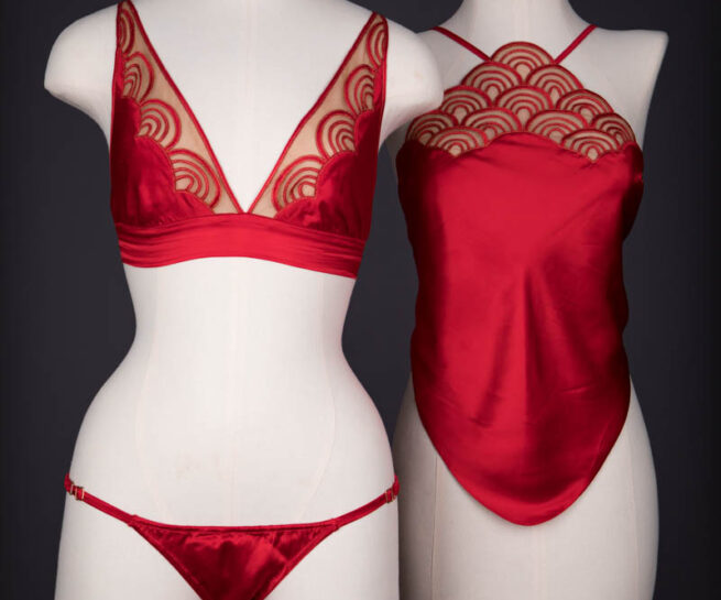 'Sirens' Red Silk & Tulle Dudou & Lingerie Set By Pillowbook, 2017, China. The Underpinnings Museum. Photography by Tigz Rice.
