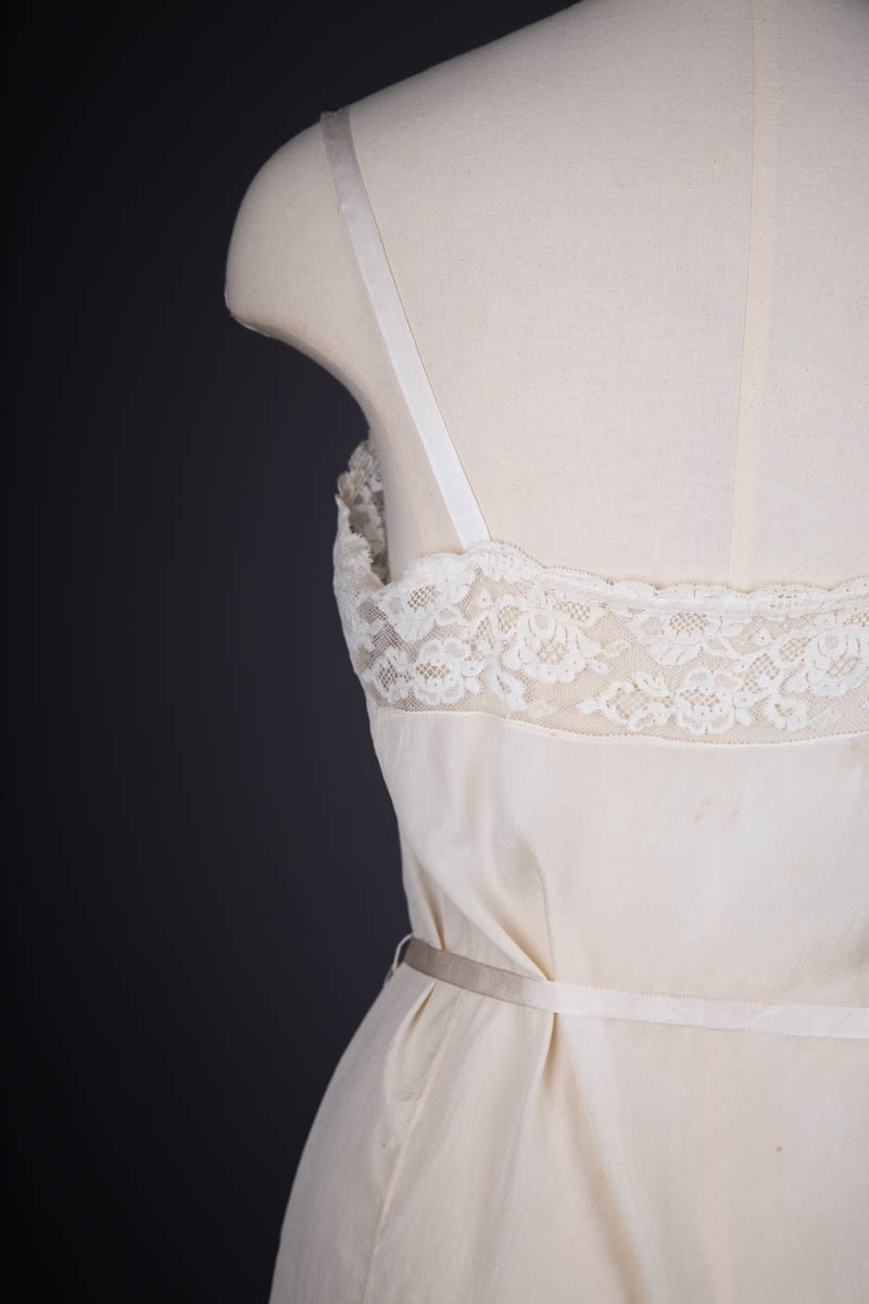 Cream Silk Georgette Trousseau Set With Embroidery, Insertion Lace & Ribbonwork, c. 1920s, USA. The Underpinnings Museum. Photography by Tigz Rice.