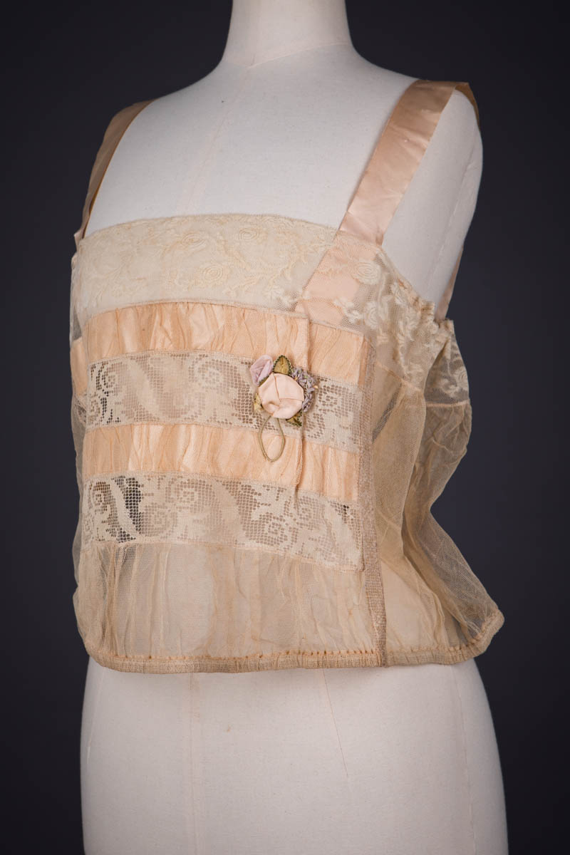 Cotton Tulle, Filet Lace, Silk Ribbon & Ribbonwork Corset Cover By Chamberlin-Johnson-DuBose Co., c. 1920s, USA. The Underpinnings Museum. Photography by Tigz Rice.