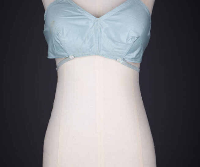 'Nymph' Blue Cotton Wraparound Bra By Adlis, c. 1940s, Great Britain. The Underpinnings Museum. Photography by Tigz Rice.