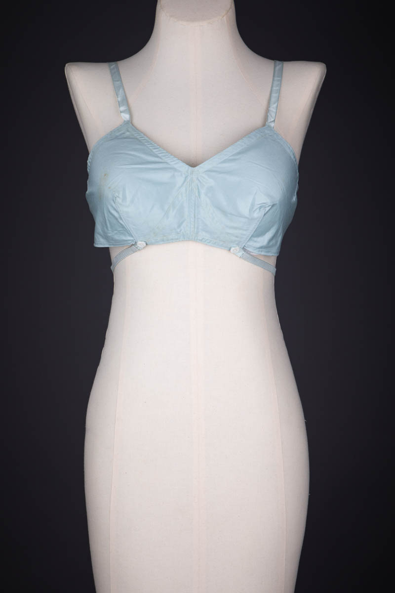 'Nymph' Blue Cotton Wraparound Bra By Adlis, c. 1940s, Great Britain. The Underpinnings Museum. Photography by Tigz Rice.