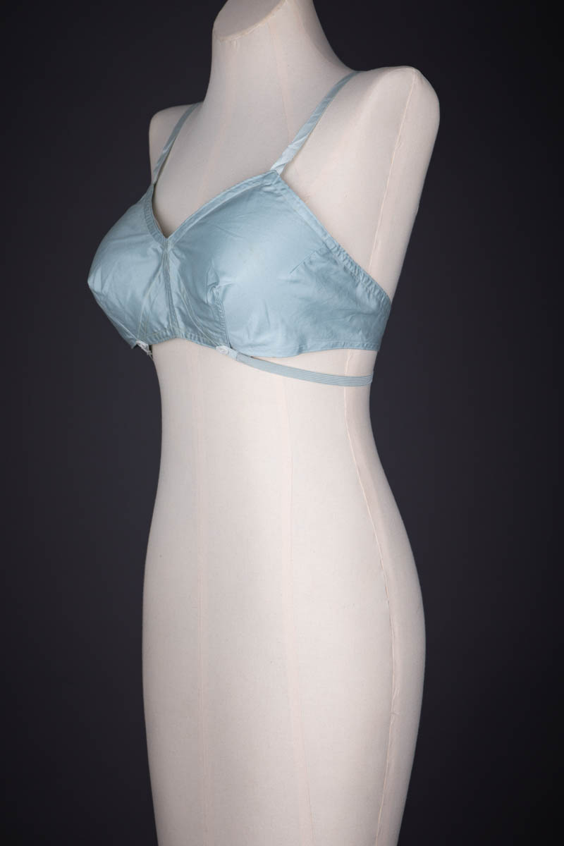 'Nymph' Blue Cotton Wraparound Bra By Adlis, c. 1940s, Great Britain. The Underpinnings Museum. Photography by Tigz Rice.