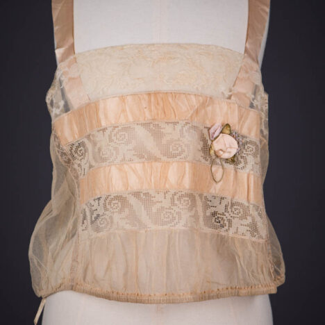 Cotton Tulle, Filet Lace, Silk Ribbon & Ribbonwork Corset Cover By Chamberlin-Johnson-DuBose Co., c. 1920s, USA. The Underpinnings Museum. Photography by Tigz Rice.