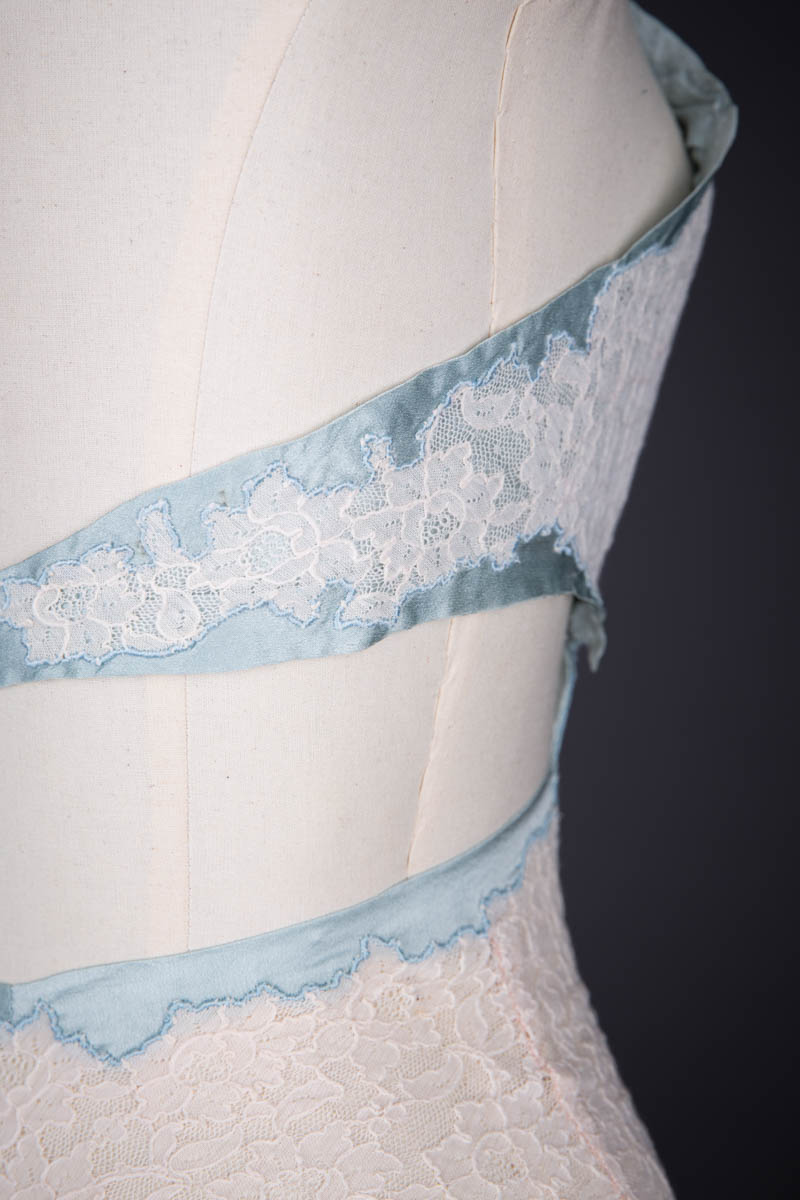 Cutaway Blue Silk & White Lace Bridal Trousseau Teddy, c. 1940s, Great Britain. The Underpinnings Museum. Photography by Tigz Rice.