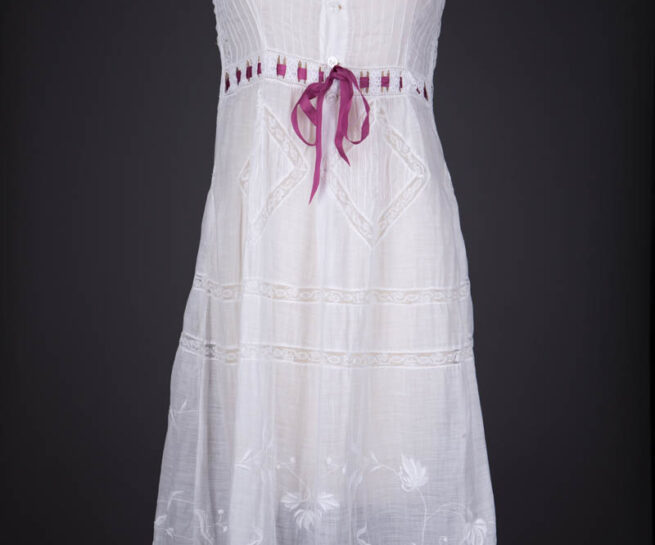 White Cotton Lawn Trousseau Chemise With Whitework Embroidery & Lace Insertion, c. 1910s, Austria. The Underpinnings Museum. Photography by Tigz Rice.
