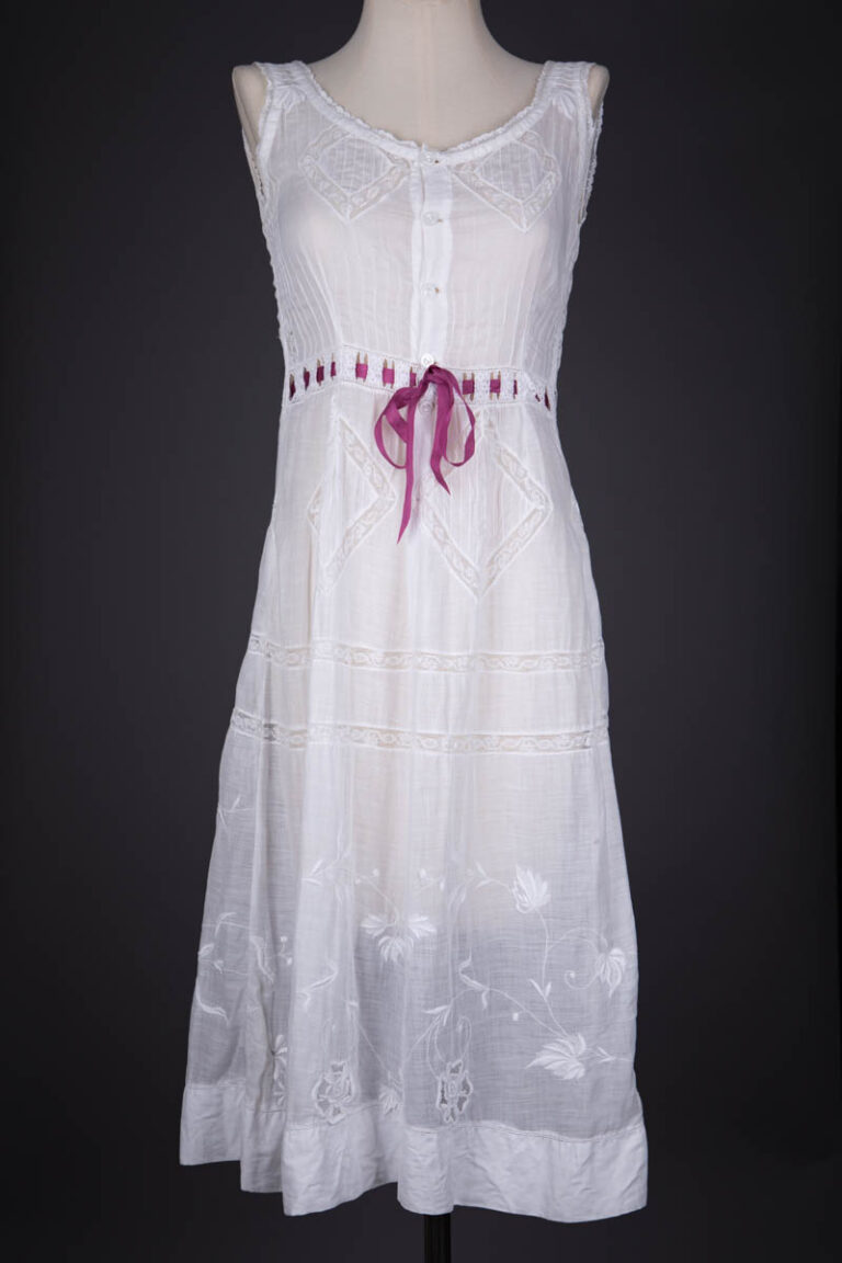 White Cotton Lawn Trousseau Chemise With Whitework Embroidery & Lace Insertion, c. 1910s, Austria. The Underpinnings Museum. Photography by Tigz Rice.