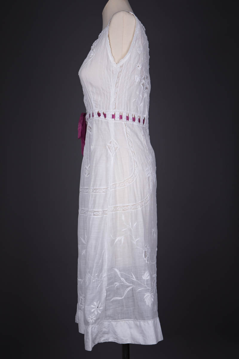 White Cotton Lawn Trousseau Chemise With Whitework Embroidery & Lace Insertion, c. 1910s, Austria. The Underpinnings Museum. Photography by Tigz Rice.