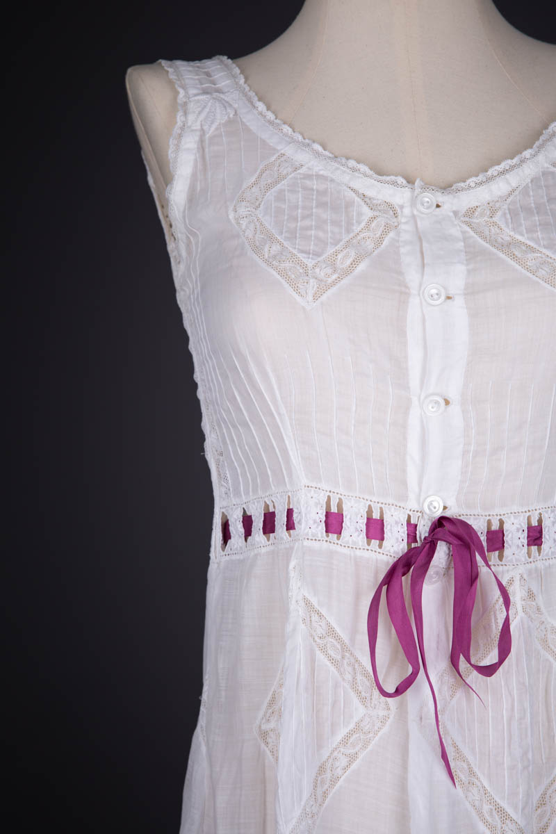 White Cotton Lawn Trousseau Chemise With Whitework Embroidery & Lace Insertion, c. 1910s, Austria. The Underpinnings Museum. Photography by Tigz Rice.