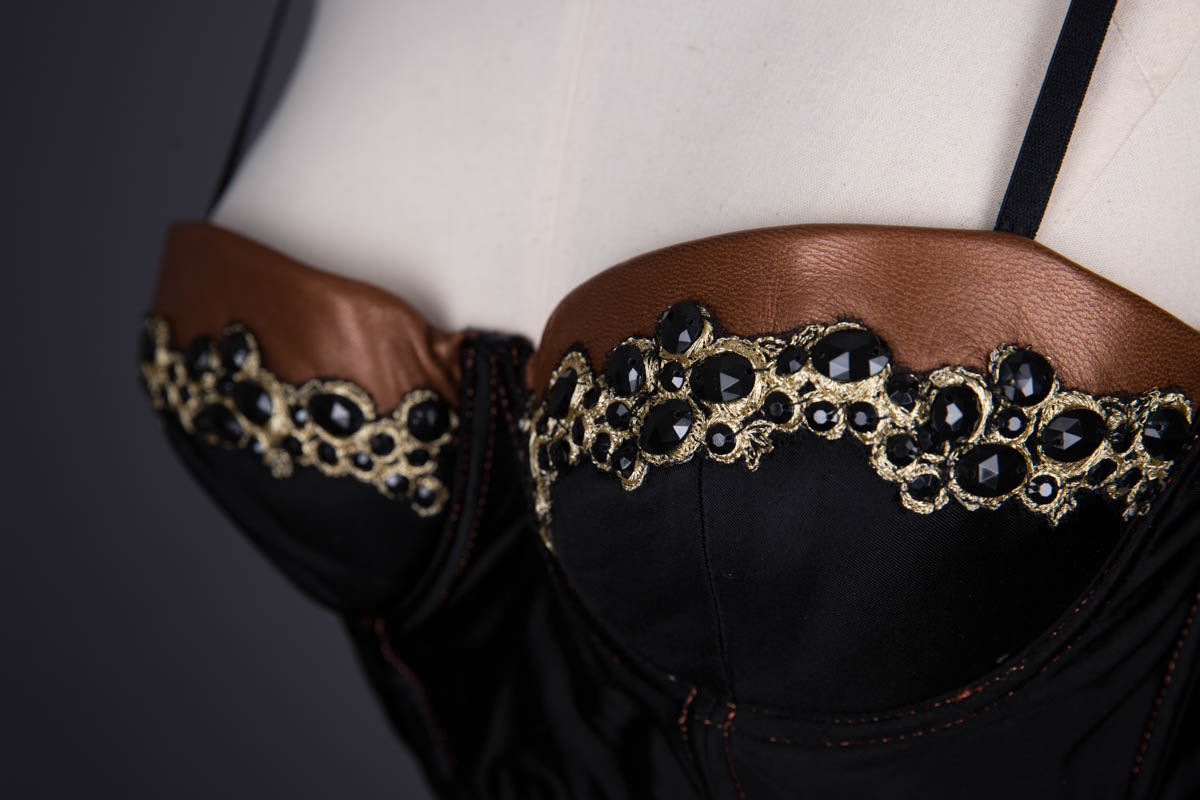 'Bijou' Faux Leather & Jewel Trim Longline Bra By eLai London, 2013, UK. The Underpinnings Museum. Photography by Tigz Rice.
