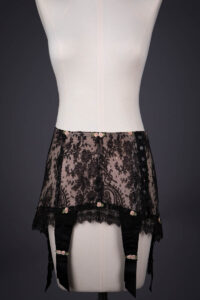 Black Chantilly Lace, Beige Bobbinet Tulle & Ribbonwork Girdle, c. 1920s, France. The Underpinnings Museum. Photography by Tigz Rice.
