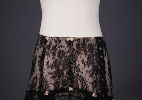 Black Chantilly Lace, Beige Bobbinet Tulle & Ribbonwork Girdle, c. 1920s, France. The Underpinnings Museum. Photography by Tigz Rice.