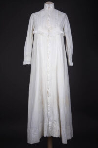 Cotton Dressing Gown With Tucks & Whitework Embroidery, c. 1800s, USA. The Underpinnings Museum. Photography by Tigz Rice.
