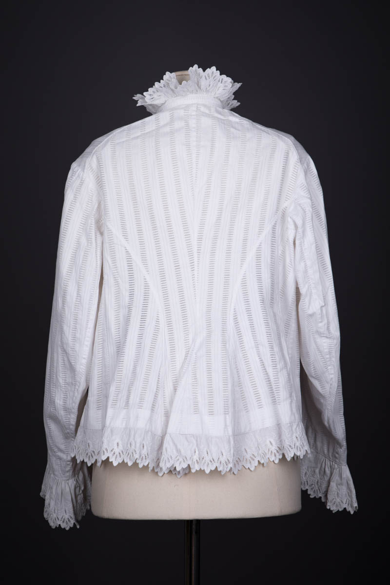 Cotton Dressing Jacket With Whitework Embroidered Trim, c. 1880s, France. The Underpinnings Museum. Photography by Tigz Rice.