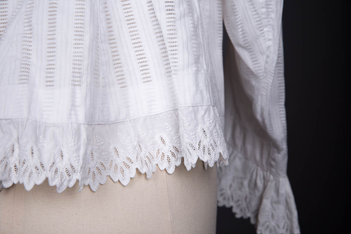 Cotton Dressing Jacket With Whitework Embroidered Trim, c. 1880s, France. The Underpinnings Museum. Photography by Tigz Rice.