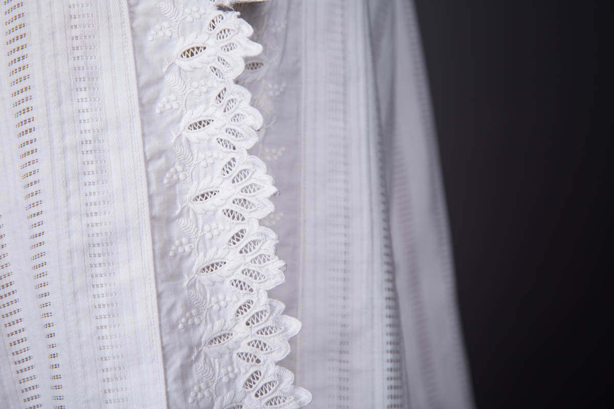 Cotton Dressing Jacket With Whitework Embroidered Trim, c. 1880s, France. The Underpinnings Museum. Photography by Tigz Rice.