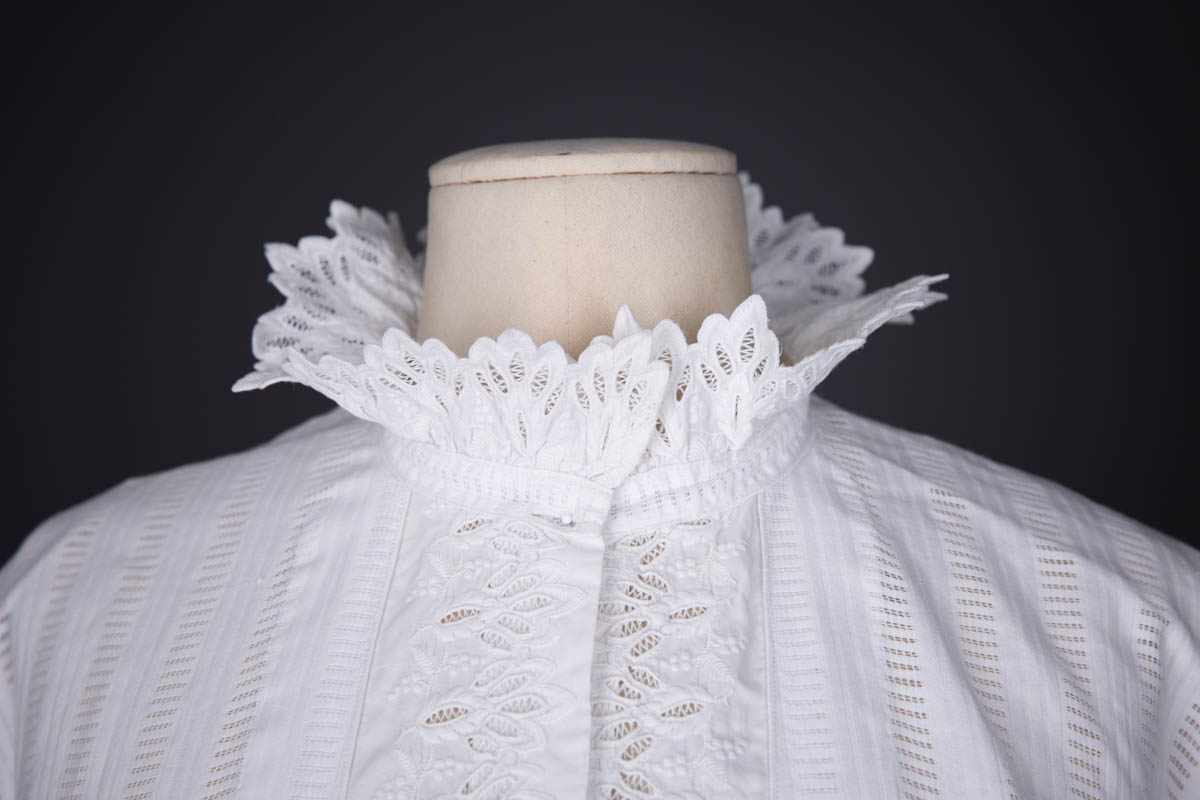 Cotton Dressing Jacket With Whitework Embroidered Trim, c. 1880s, France. The Underpinnings Museum. Photography by Tigz Rice.