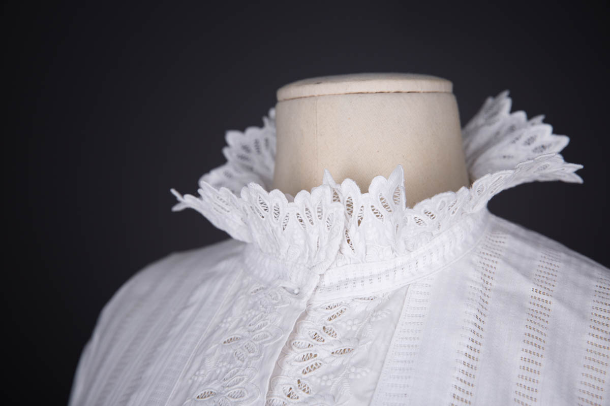 Cotton Dressing Jacket With Whitework Embroidered Trim, c. 1880s, France. The Underpinnings Museum. Photography by Tigz Rice.