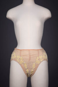Nylon Mesh Showgirl Knickers With Cording & Floral Appliqué By Mme. Berthé, c. 1950s, USA. The Underpinnings Museum. Photography by Tigz Rice.