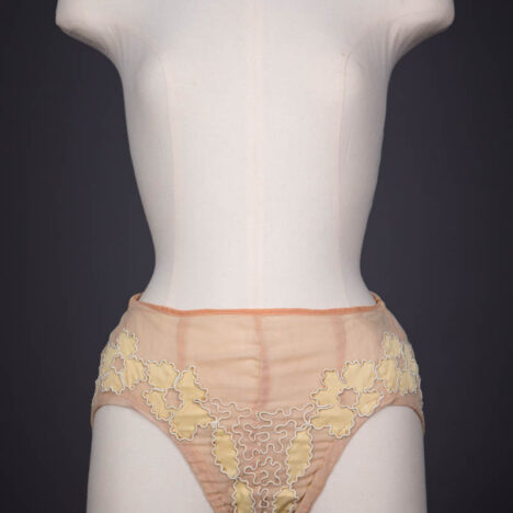Nylon Mesh Showgirl Knickers With Cording & Floral Appliqué By Mme. Berthé, c. 1950s, USA. The Underpinnings Museum. Photography by Tigz Rice.