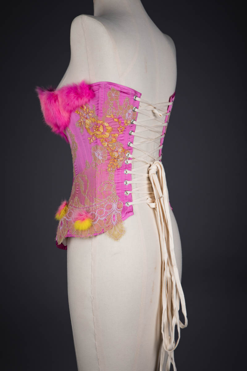 'Rosy Maple Moth' Silk Corset With Rabbit Fur & Lace Appliqué By Sparklewren, 2020, UK. The Underpinnings Museum. Photography by Tigz Rice.
