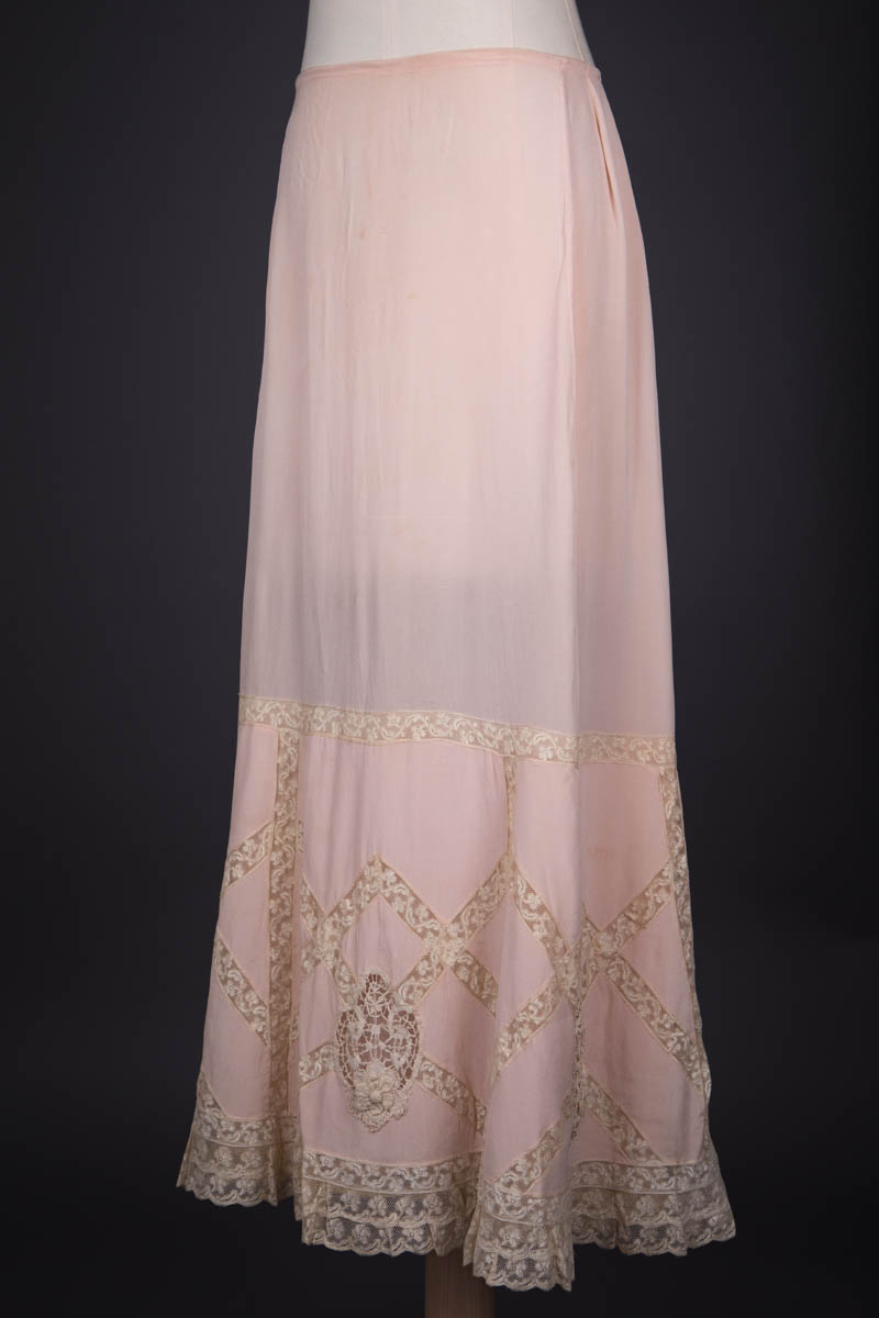 Pale Pink Silk Georgette Petticoat With Insertion Lace & Irish Crochet, c. 1910s, USA. The Underpinnings Museum. Photography by Tigz Rice.