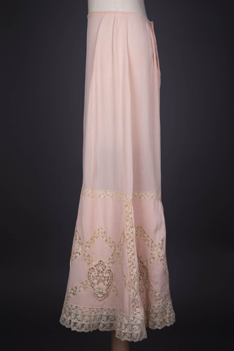 Pale Pink Silk Georgette Petticoat With Insertion Lace & Irish Crochet, c. 1910s, USA. The Underpinnings Museum. Photography by Tigz Rice.