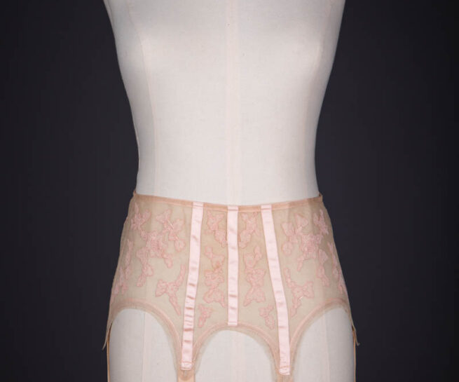 Bobbinet Tulle & Silk Georgette Floral Appliqué Suspender Belt, c. 1920s, USA. The Underpinnings Museum. Photography by Tigz Rice.