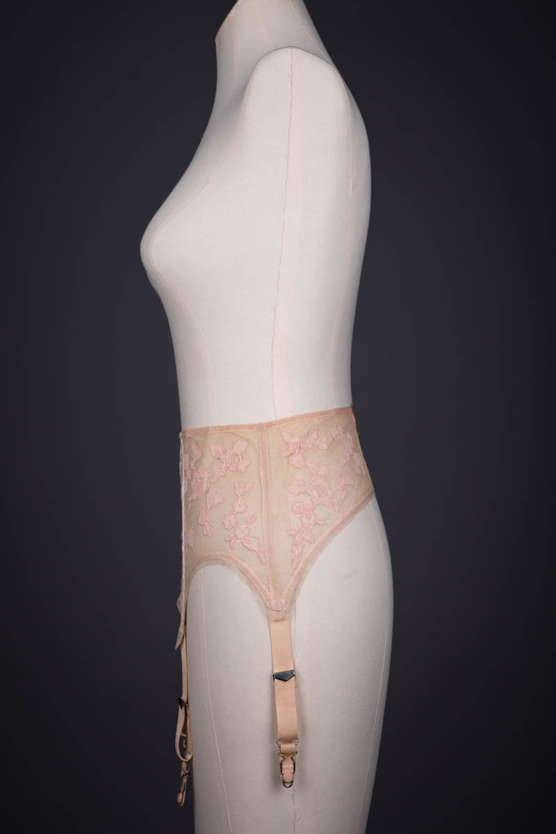Bobbinet Tulle & Silk Georgette Floral Appliqué Suspender Belt, c. 1920s, USA. The Underpinnings Museum. Photography by Tigz Rice.