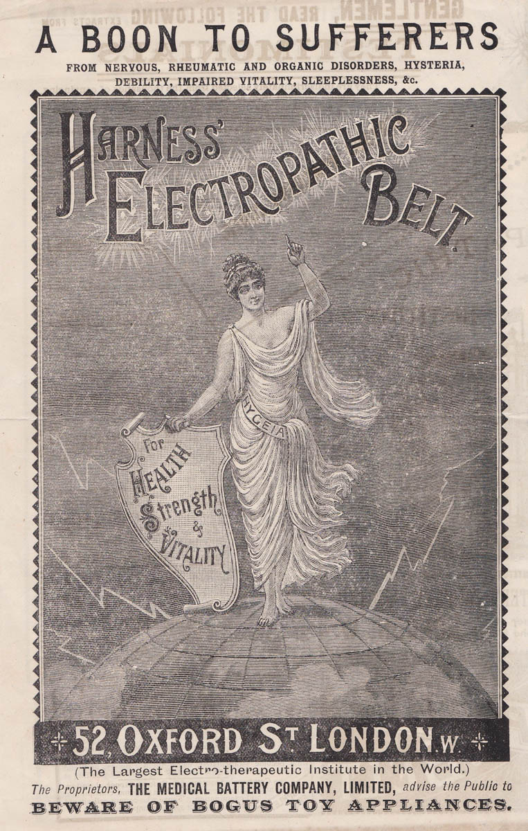 'Electric Corset' & 'Electropathic Belt' Promotional Materials By Harness, c. 1880s, Great Britian. The Underpinnings Museum