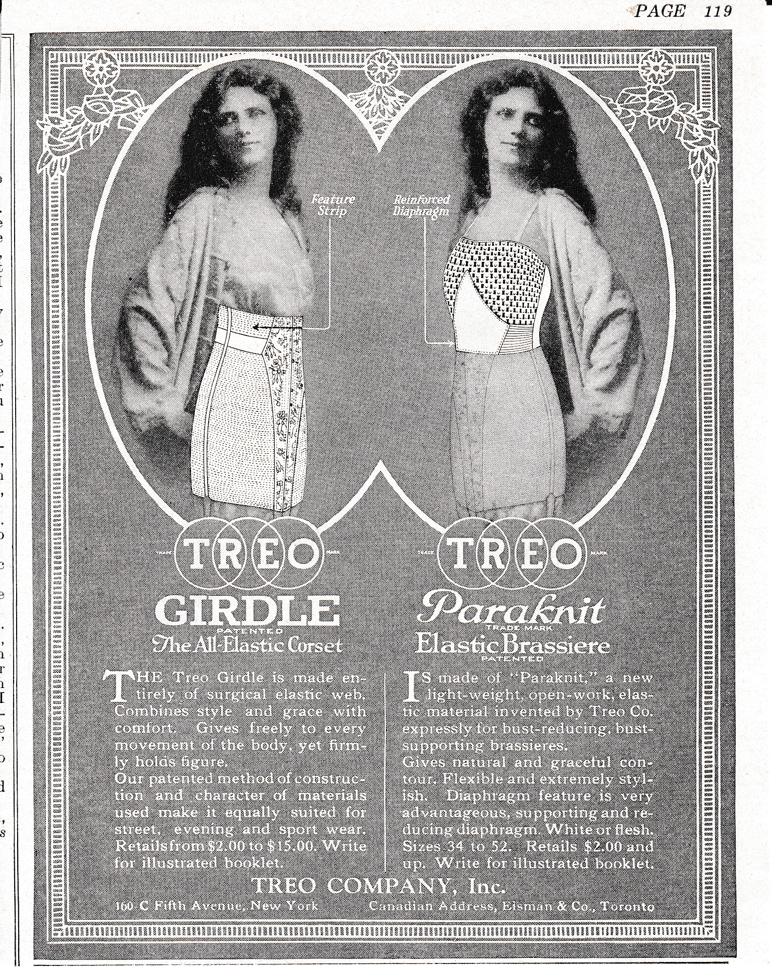 Girdle & 'Paraknit' Brassiere Advertisement By Treo, c. 1920s, USA & Canada. The Underpinnings Museum