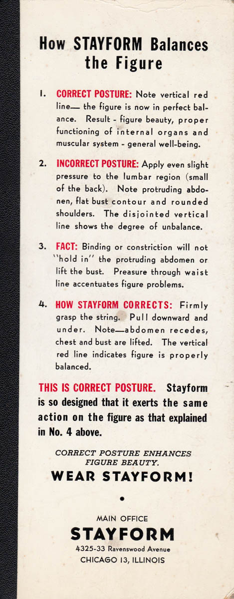 'How Stayform Balances The Figure' Information Card, 1949, USA. The Underpinnings Museum