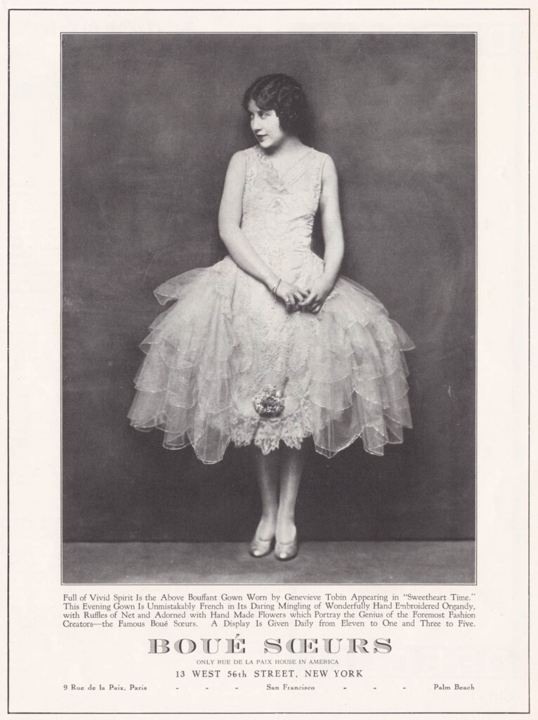 Boué Soeurs Genevieve Tobin Advertisement, 1926, USA. The Underpinnings Museum Boué Soeurs Genevieve Tobin Advertisement, 1926, USA. The Underpinnings Museum