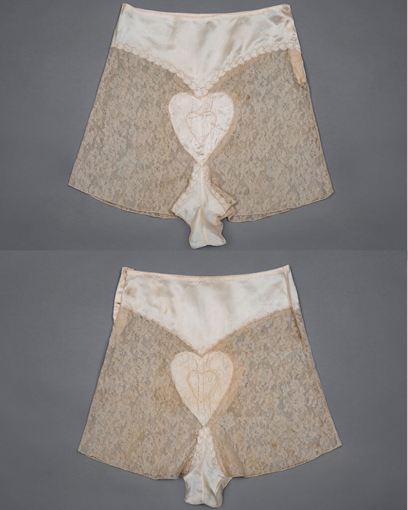 1930s Heart Embroidered Tap Pants. Photography by Tigz Rice. The Underpinnings Museum