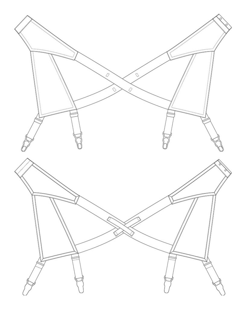 1930s 'Zoma' suspender belt. Technical illustration by Karolina Laskowska. The Underpinnings Museum