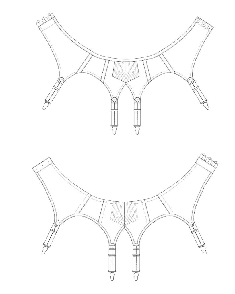 1940s Quilted Suspender Belt. Technical Illustration by Karolina Laskowska. The Underpinnings Museum