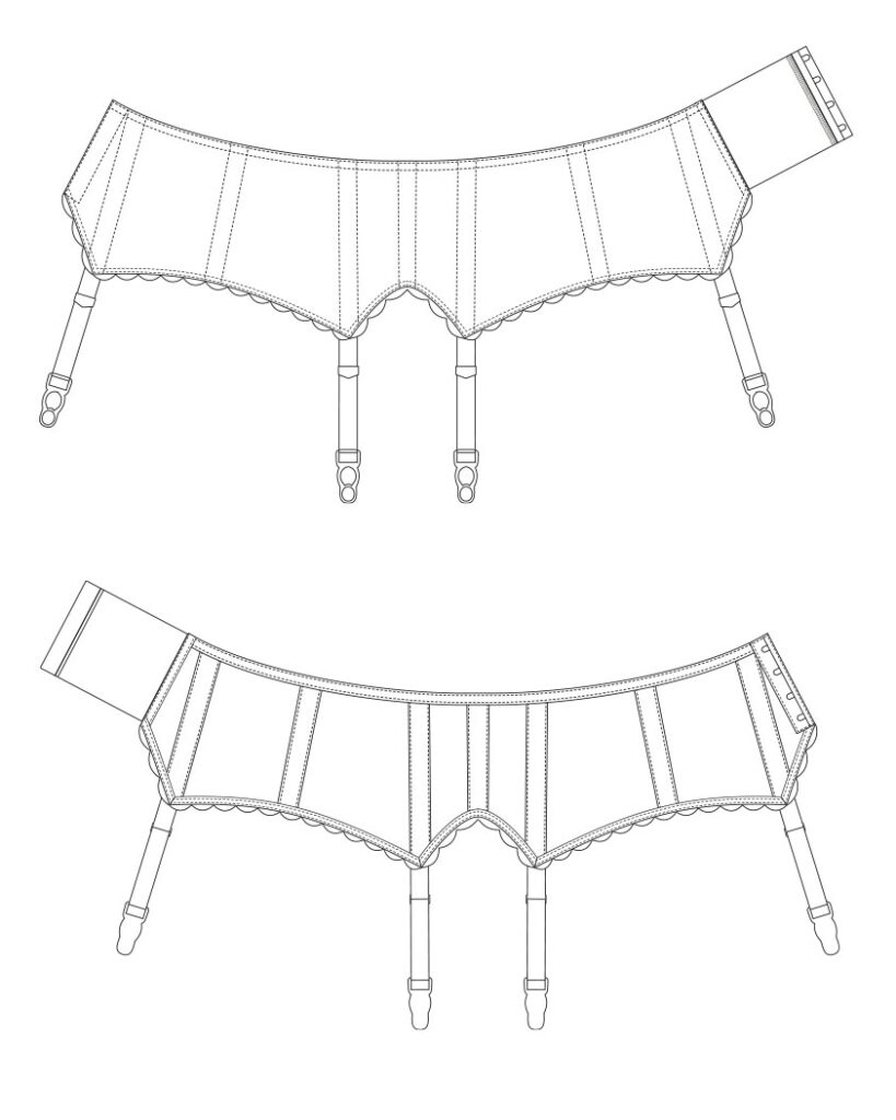 1950s Ribbon Stripe Suspender Belt. Technical Illustrations by Karolina Laskowska. The Underpinnings Museum