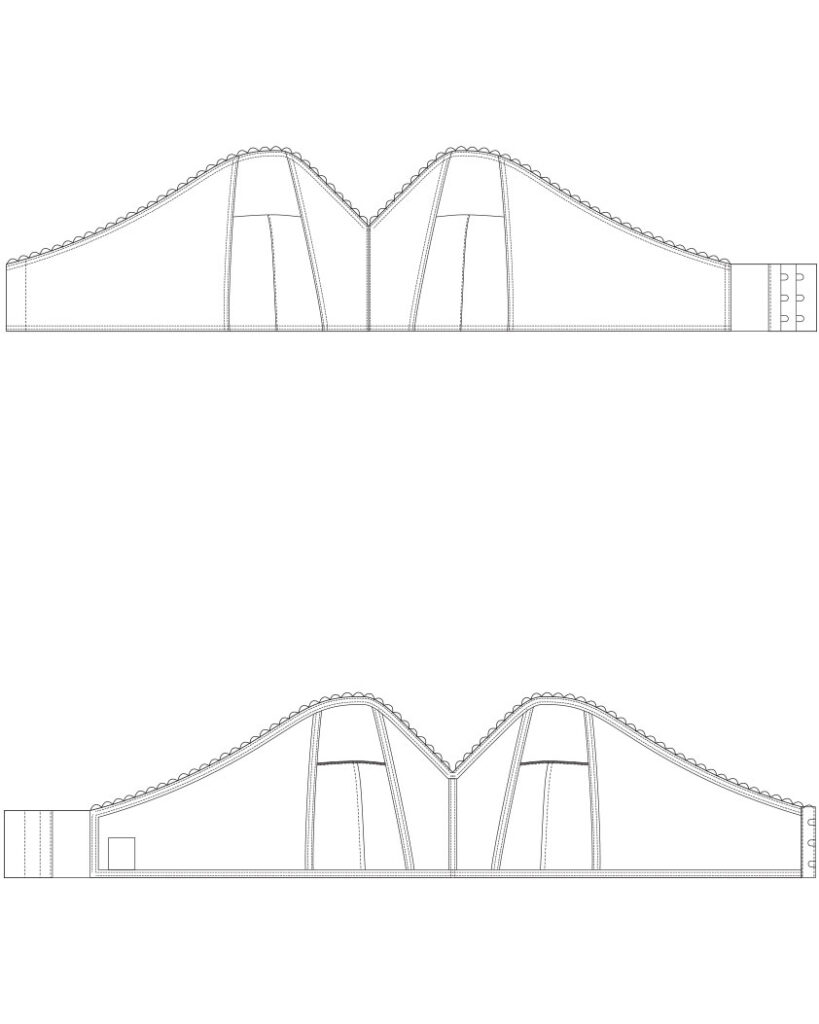 1950s Cathedral Strapless Bra. Technical illustrations by Karolina Laskowska. The Underpinnings Museum