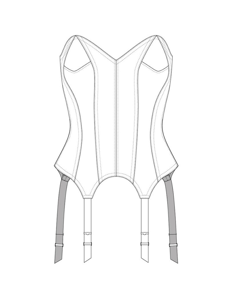 1950s Cathedral Bust Corselet. Technical Illustration by Karolina Laskowska. The Underpinnings Museum