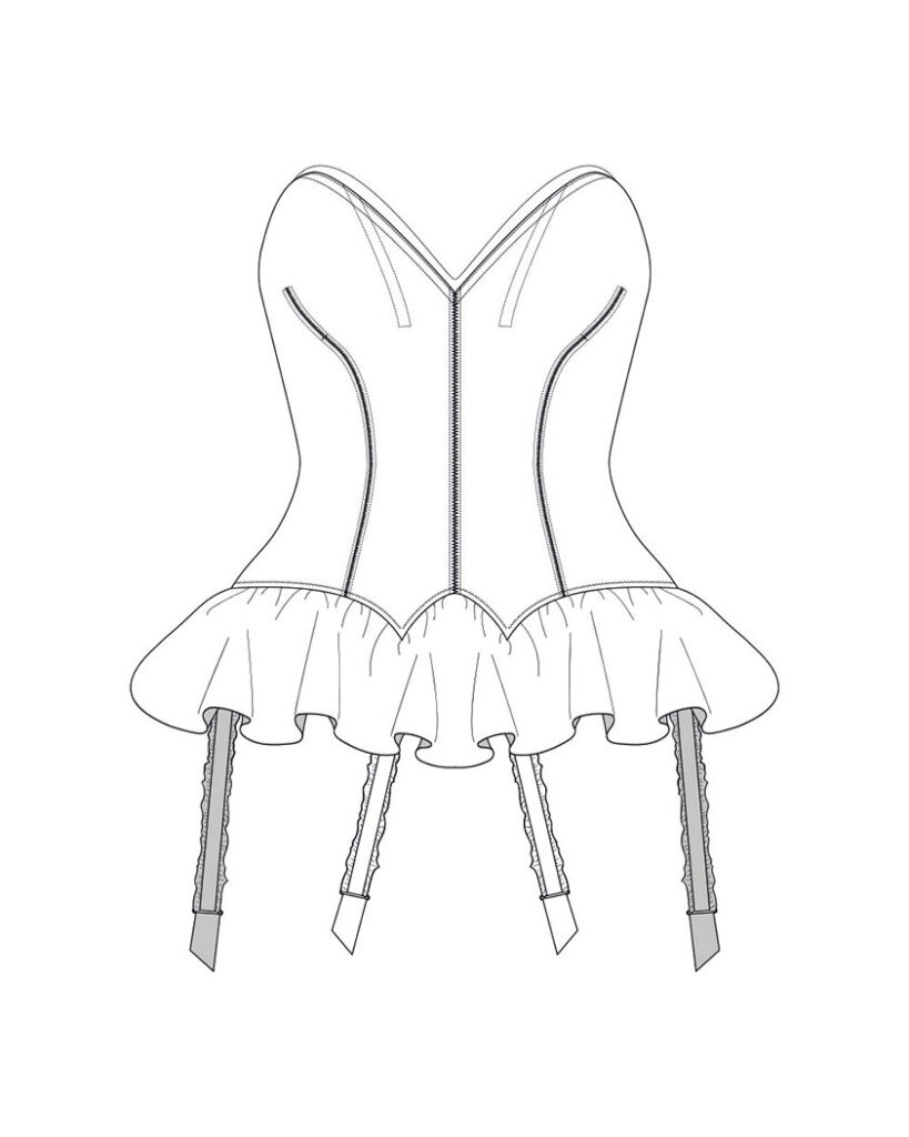 1950s Darted Bust Corselet. Technical Illustration by Karolina Laskowska. The Underpinnings Museum